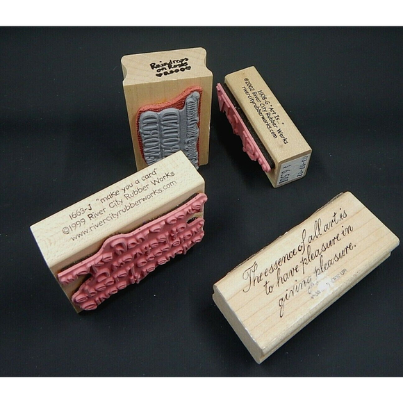 River City Rubber Works Stampin' Up! Wood Mounted Rubber Stamps Lot of 4 Phrases - Picture 3 of 3
